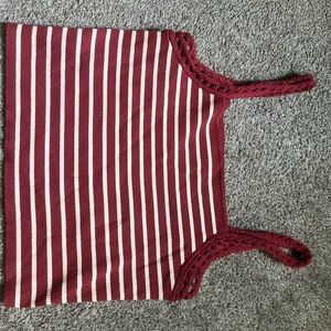 Aerie Burgundy and White Striped Top